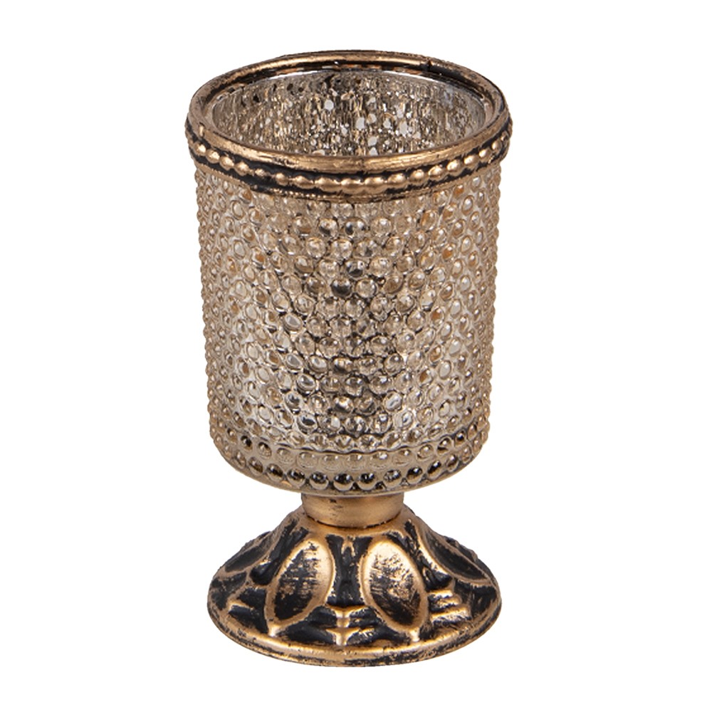 Zlatý antik skleněný svícen na noze na čajovou svíčku - Ø 5*10 cm Clayre & Eef