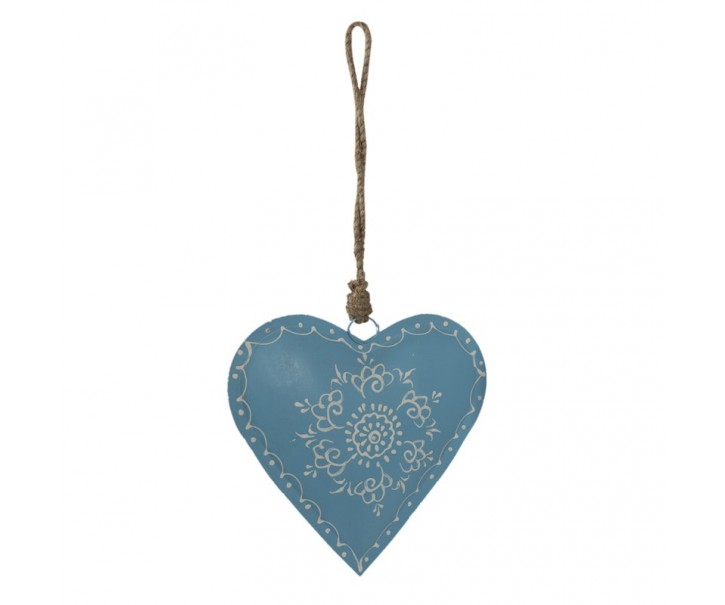 Modré závěsné kovové srdce se zdovením Heartic - 12*4*12 cm