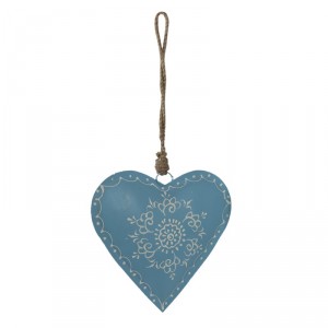 Modré závěsné kovové srdce se zdovením Heartic - 12*4*12 cm