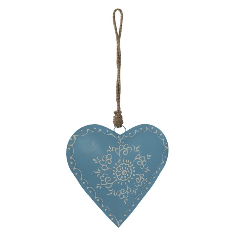 Modré závěsné kovové srdce se zdovením Heartic - 12*4*12 cm Clayre & Eef