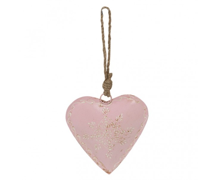 Růžové závěsné kovové srdce se zdovením Heartic - 9*2*9 cm