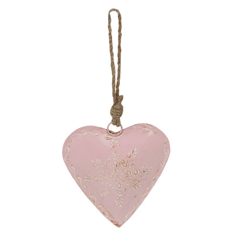 Růžové závěsné kovové srdce se zdovením Heartic - 9*2*9 cm Clayre & Eef