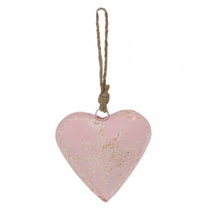 Růžové závěsné kovové srdce se zdovením Heartic - 18*2*18 cm