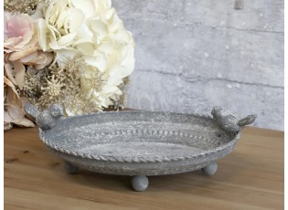 Zinkové antik dekorační pítko pro ptáčky se zdobnými ptáčky - 26*15*7,5 cm