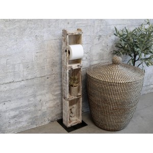 Dřevěný bílý antik stojan na toaletní papír Brick Moulds - 14*8*82 cm