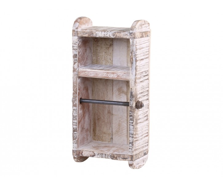 Dřevěný bílý antik nástěnný stojan na toaletní papír Brick - 15*10*30 cm