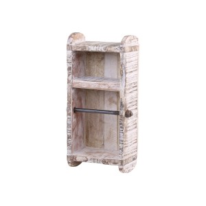 Dřevěný bílý antik nástěnný stojan na toaletní papír Brick - 15*10*30 cm
