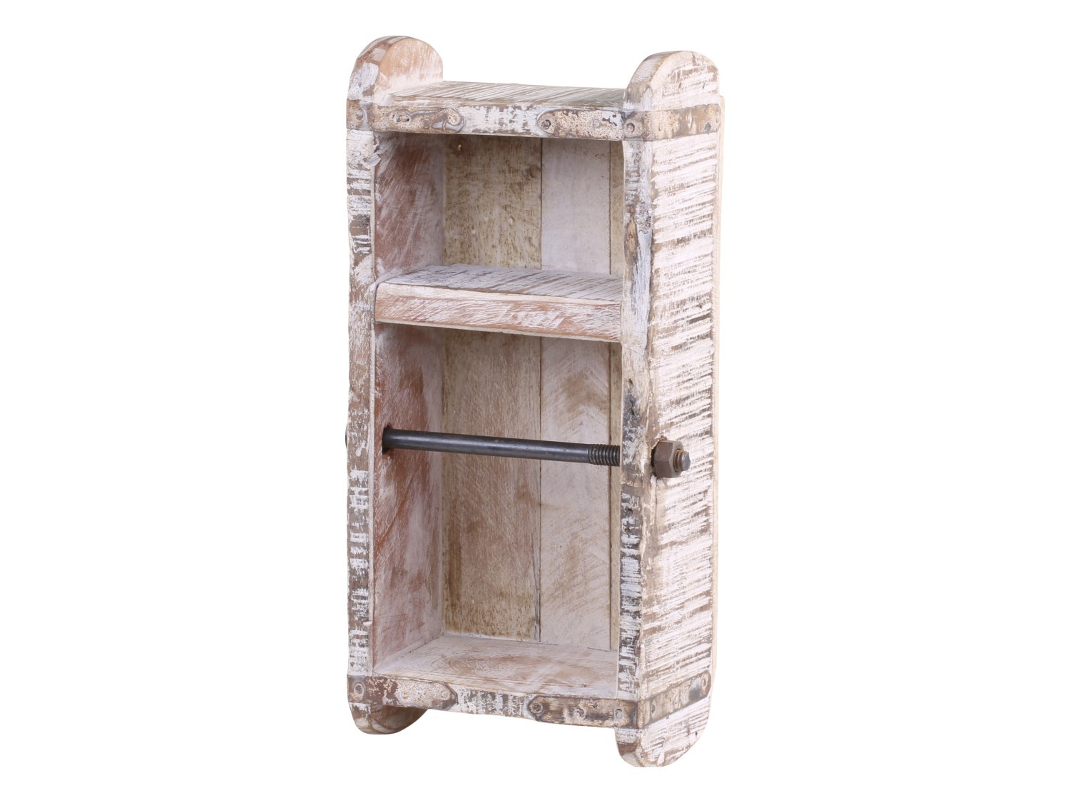 Dřevěný bílý antik nástěnný držák na toaletní papír Grimaud Brick - 15*10*30 cm