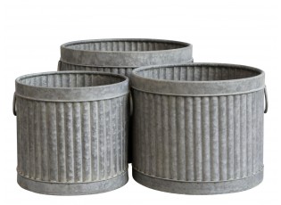 3ks dekorační plechový zinkový antik obal na květináč - Ø 40*32 cm