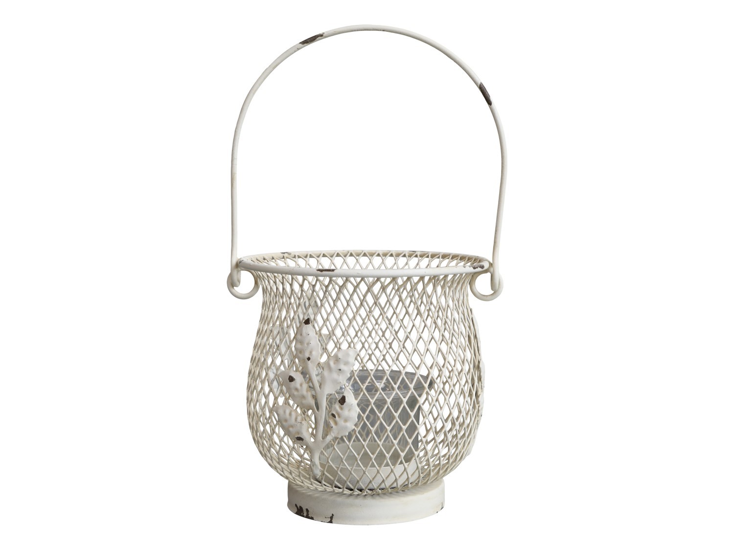 Krémová antik kovová lucerna Fil-de-fer - Ø12*22cm