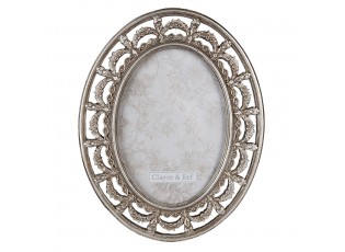 Stříbrný antik oválný fotorámeček se zdobným okrajem - 20*1*25 cm / 13*18 cm