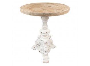 Přírodní antik dřevěný stůl se zdobenou nohou - Ø 60*76 cm