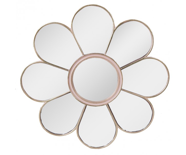Růžovo-zlaté nástěnné zrcadlo ve tvaru květiny Flower Pink - Ø 29*2 cm