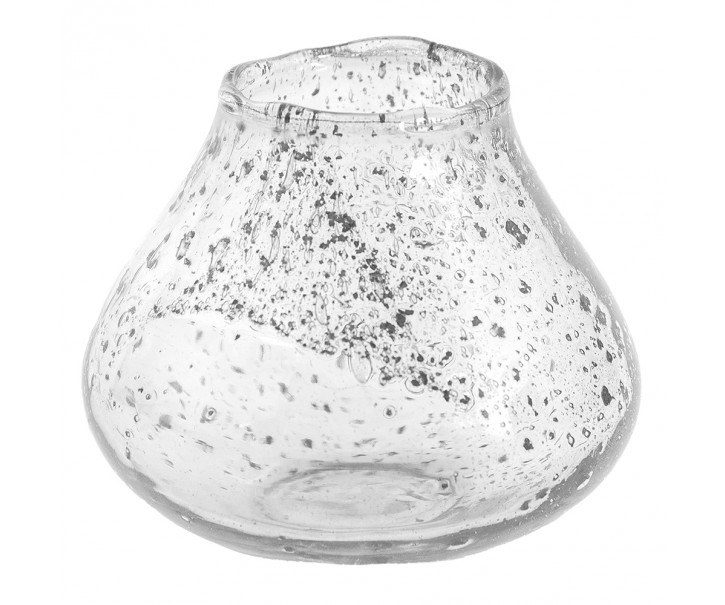 Transparentní nepravidelný skleněný svícen s bublinkami - Ø 12*10 cm