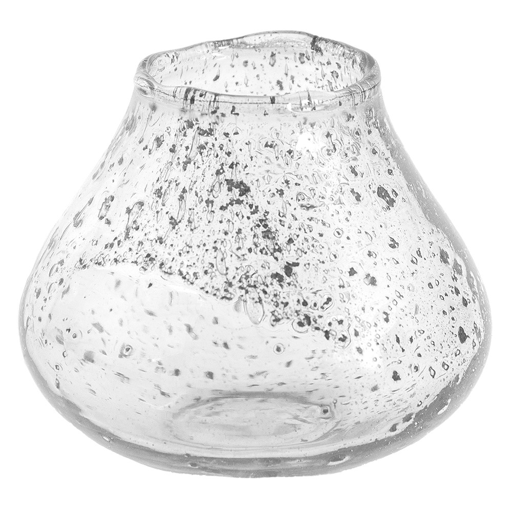 Transparentní nepravidelný skleněný svícen s bublinkami - Ø 12*10 cm Clayre & Eef