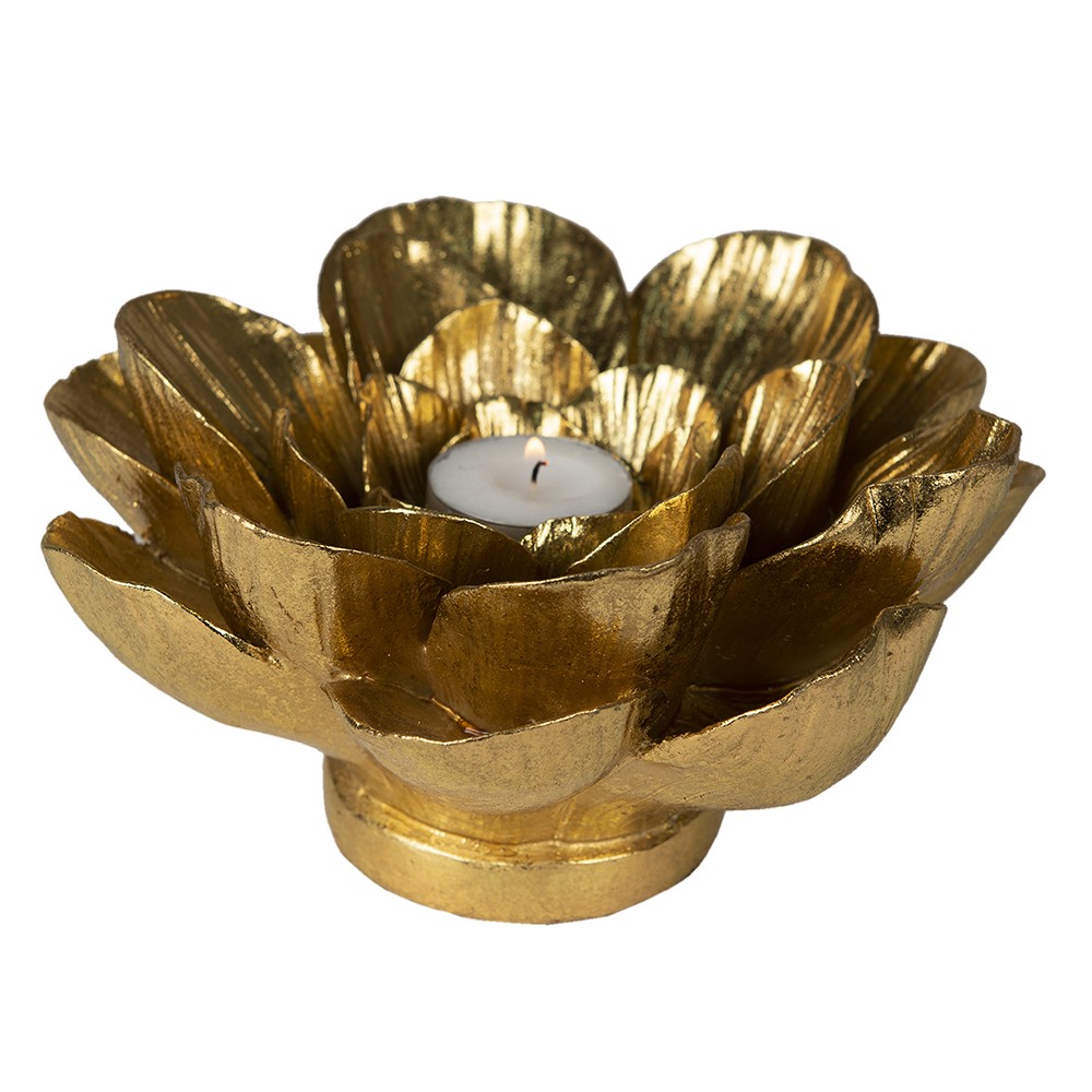 Zlatý svícen na čajovou svíčku ve tvaru květu Flower Gold - 19*19*10 cm Clayre & Eef
