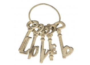 Béžový antik kovový svazek klíčů Love - 10*5*20 cm