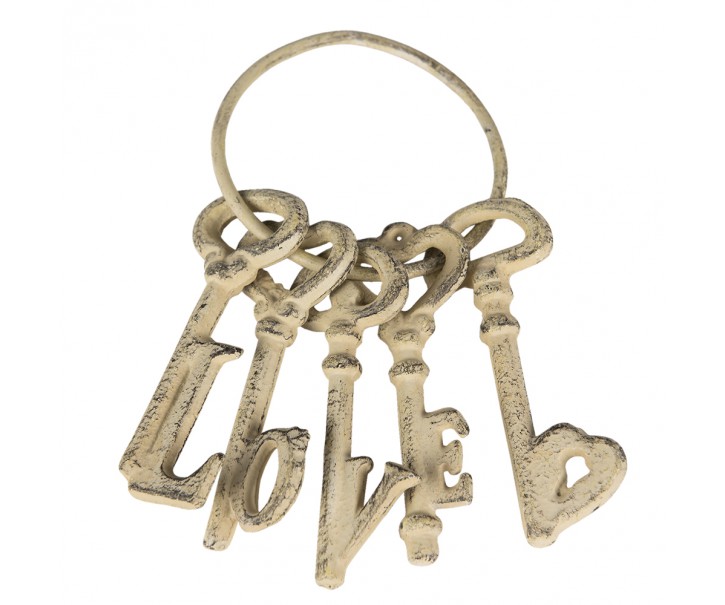 Béžový antik kovový svazek klíčů Love - 10*5*20 cm
