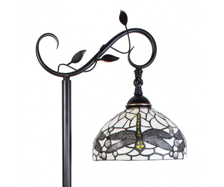 Bílá stojací Tiffany lampa s vážkami Dragonfly - 36*25*152 cm E27/max 1*60W