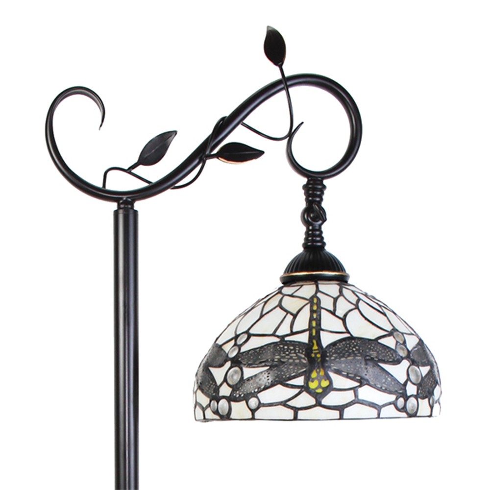 Bílá stojací Tiffany lampa s vážkami Dragonfly - 36*25*152 cm E27/max 1*60W 5LL-6243