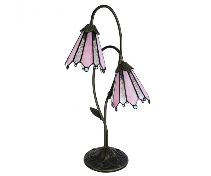 Stolní lampa Tiffany Flowerbell pink - 35*18*61 cm E14/max 2*25W