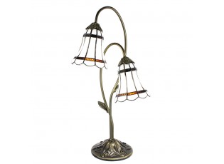 Stolní Tiffany lampa 2 stínidla hnědé pruhy BrownLine - 35*18*61 cm E14/max 2*25W