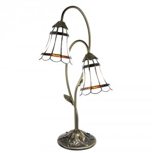 Stolní Tiffany lampa 2 stínidla hnědé pruhy BrownLine - 35*18*61 cm E14/max 2*25W
