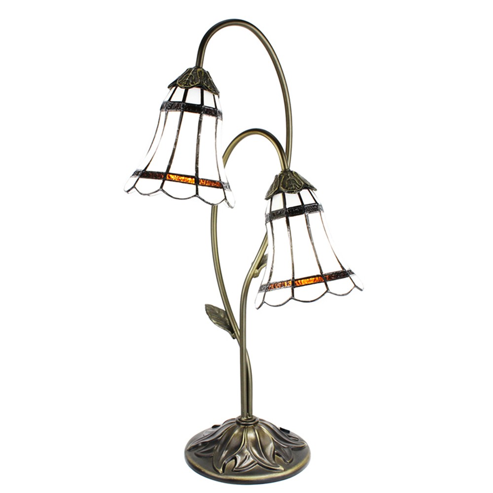 Stolní Tiffany lampa 2 stínidla hnědé pruhy BrownLine - 35*18*61 cm E14/max 2*25W