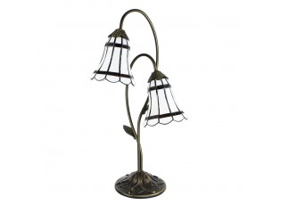 Stolní Tiffany lampa 2 stínidla hnědé pruhy BrownLine - 35*18*61 cm E14/max 2*25W