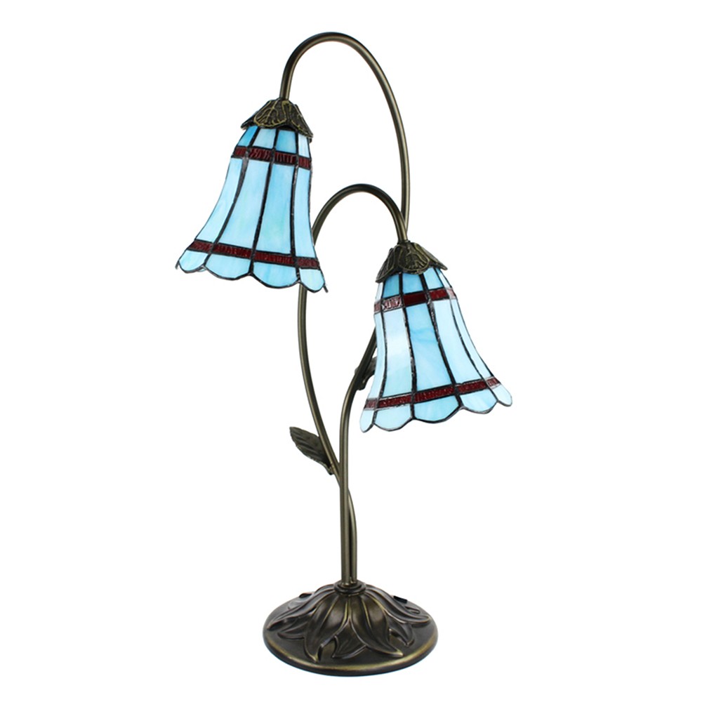 Stolní Tiffany lampa 2 stínidla červené pruhy RedLine - 35*18*61 cm E14/max 2*25W