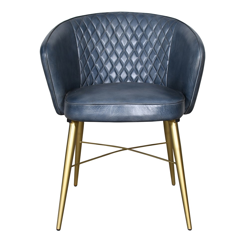 Modrá kožená jídelní židle Dario - 56*61*77 cm Clayre & Eef