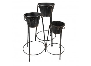 Set 3ks černý antik květináč na podstavci - 38*38*79/ 36*34*61/ 28*27*49 cm