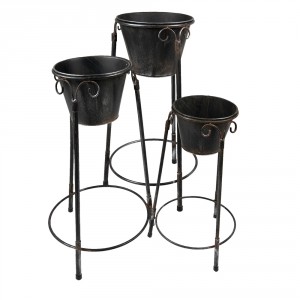 Set 3ks černý antik květináč na podstavci - 38*38*79/ 36*34*61/ 28*27*49 cm