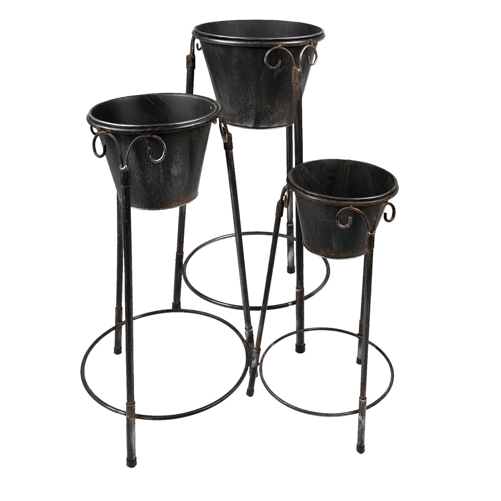 Set 3ks černý antik květináč na podstavci - 38*38*79/ 36*34*61/ 28*27*49 cm