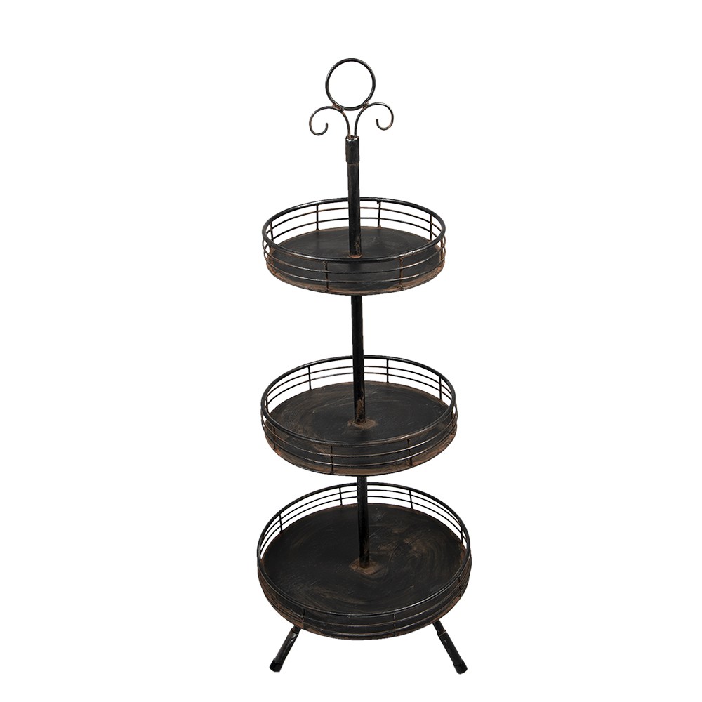 Černý antik kovový 3patrový stojan / etažér Filbo - Ø 34*95 cm Clayre & Eef