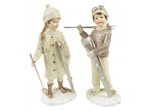 Vánoční dekorace chlapec a dívka s lyžemi - 7*4*14 cm
