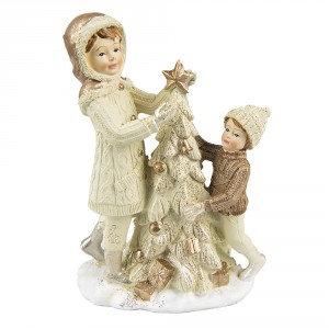 Vánoční dekorace děti u stromečku - 10*5*14 cm