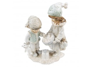 Vánoční dekorace soška děti s medvídkem a panenkou - 15*8*19 cm