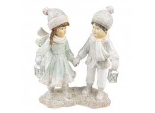 Vánoční dekorace soška děti držící se za ruce s lucernami - 16*9*19 cm