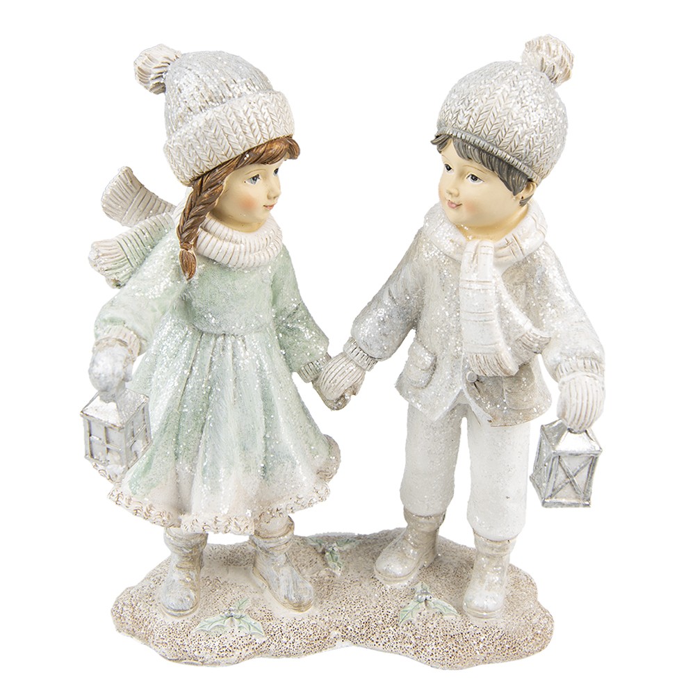 Vánoční dekorace soška děti držící se za ruce s lucernami - 16*9*19 cm Clayre & Eef