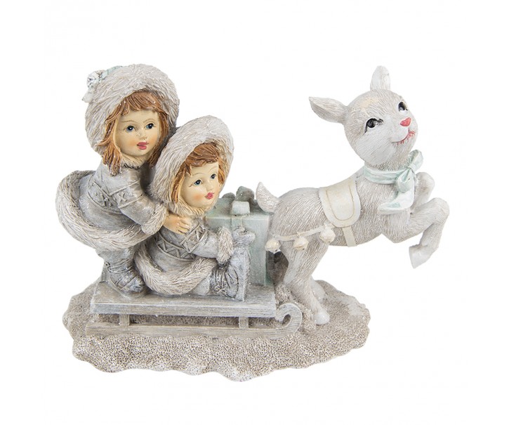 Vánoční dekorace soška dětí na saních - 16*7*12 cm