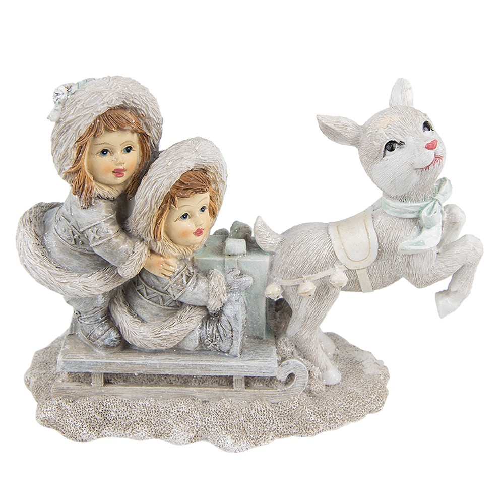 Levně Vánoční dekorace soška dětí na saních - 16*7*12 cm 6PR4813