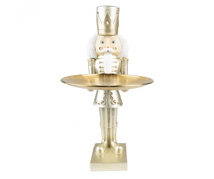 Vánoční dekorační socha Louskáček ve zlatém obleku s podnosem - 17*23*35 cm