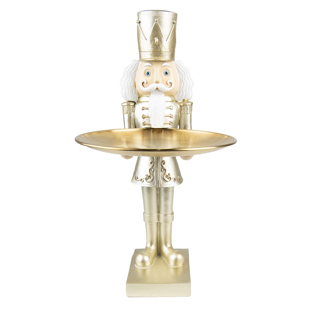 Vánoční dekorační socha Louskáček ve zlatém obleku s podnosem - 17*23*35 cm Clayre & Eef