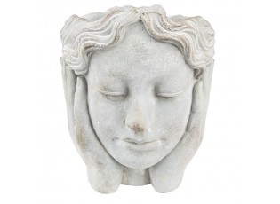 Šedý cementový květináč hlava ženy v dlaních - 20*23*25 cm