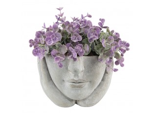 Šedý cementový květináč hlava ženy v dlaních - 17*17*11 cm