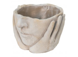 Béžový cementový květináč hlava ženy v dlaních S - 17*17*11 cm