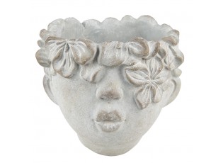 Šedý květináč v designu hlavy s květinovým věncem Tete - 20*18*18 cm