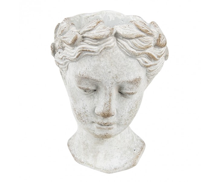 Šedý antik cementový nástěnný květináč hlava ženy - 11*11*17 cm