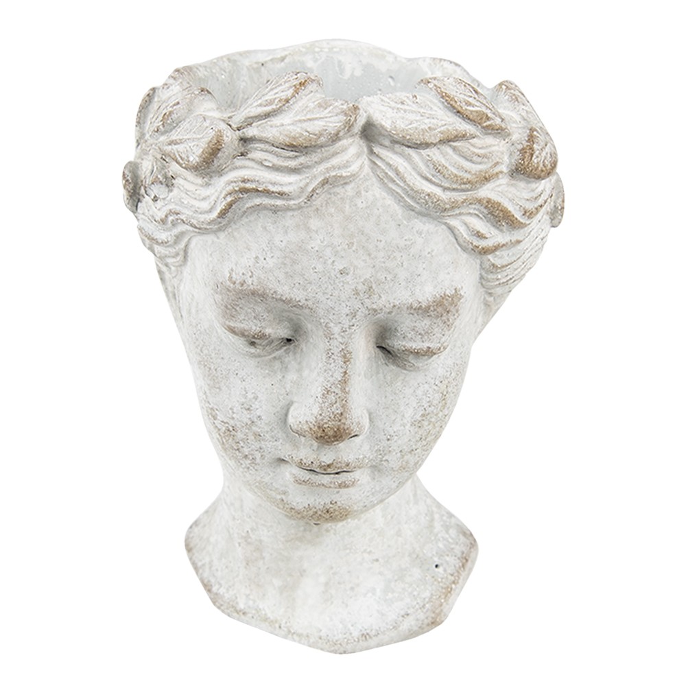 Šedý antik cementový nástěnný květináč hlava ženy - 11*11*17 cm Clayre & Eef